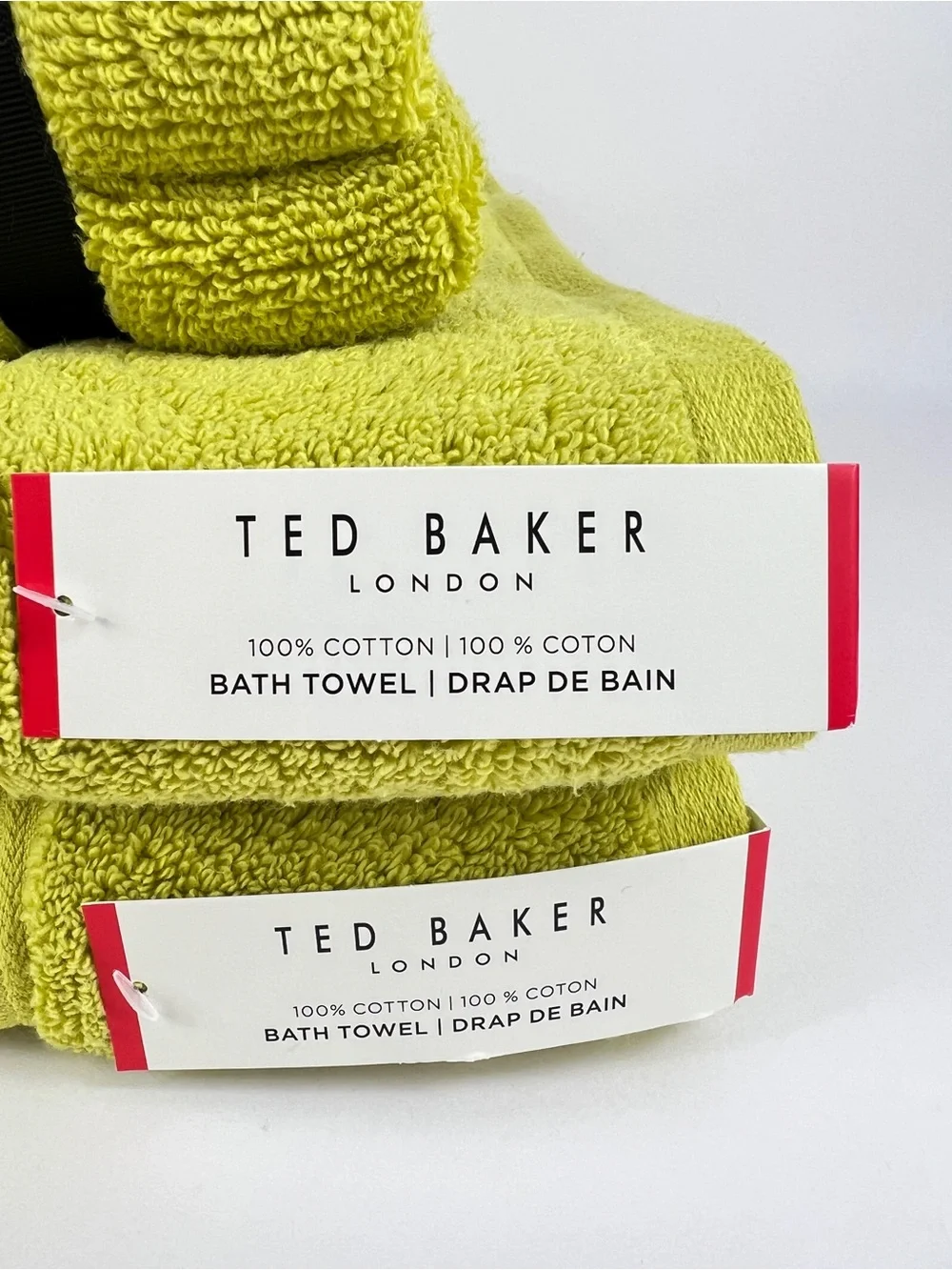 Ted Baker London Bath Towel Set Chartreuse Green Plush 100% Cotton 2 Pc NEW